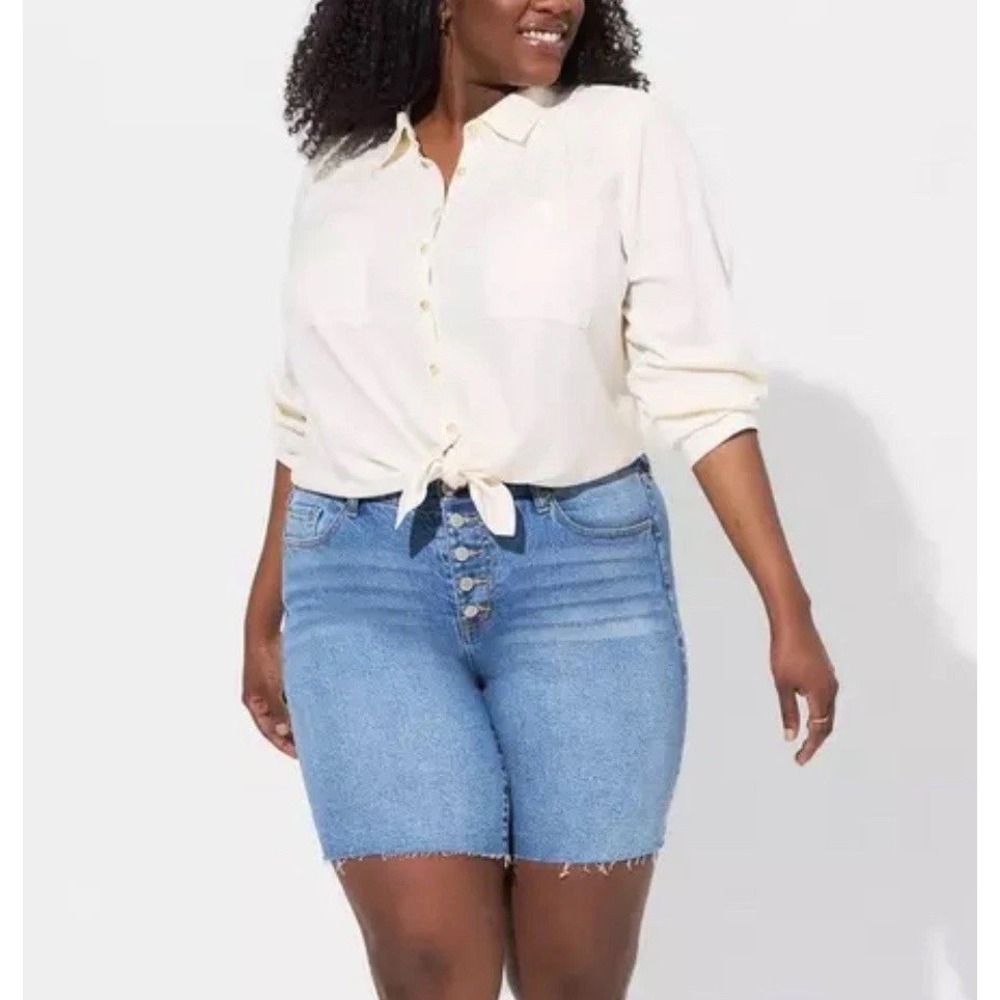 Torrid Madison Linen Button Up Long Sleeve Shirt, Ivory Pristine, NWT, 3X